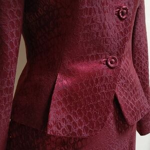 Wool & Silk Brocade Albert Nipon Petite Suit in Burgundy